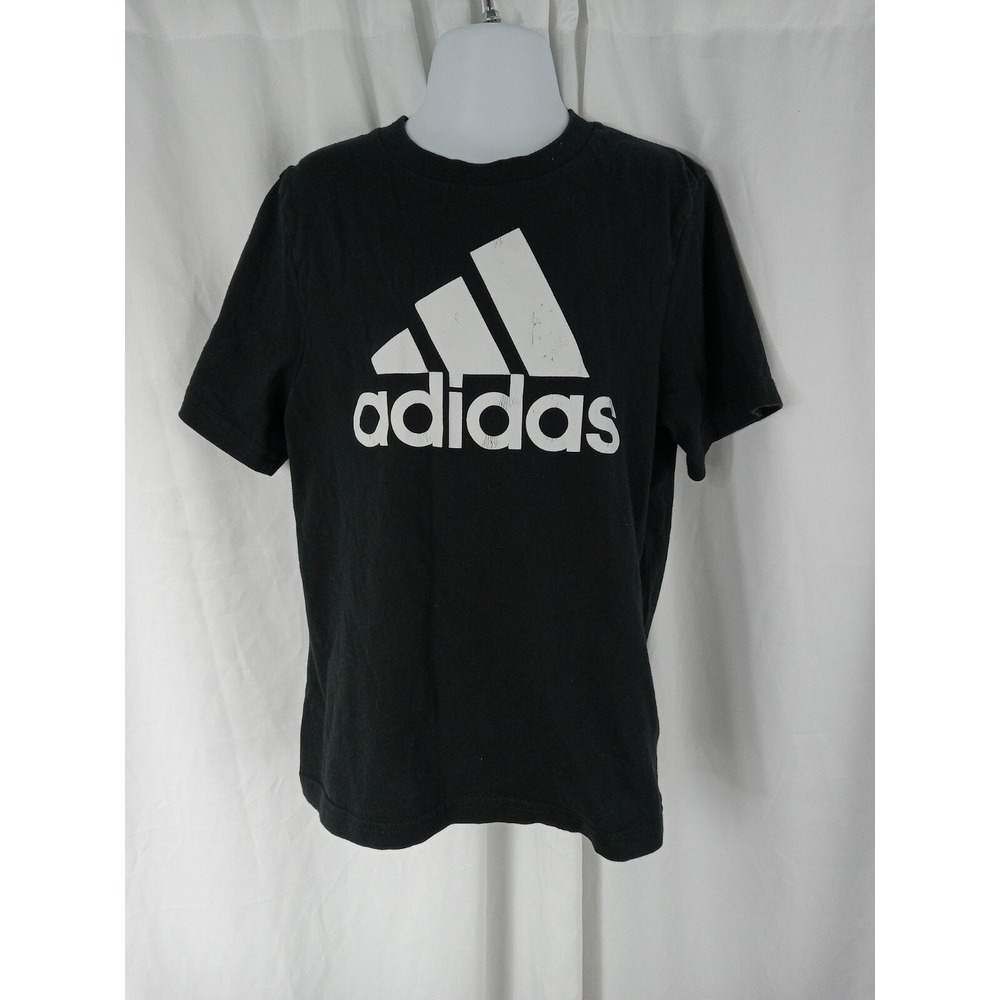 Adidas Short Sleeve Active Wear Graphic T Shirt Black White Logo Boys Sz 6